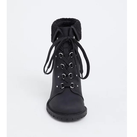 BLACK FAUX SUEDE & FAUX SHEARLING FOLDOVER COMBAT